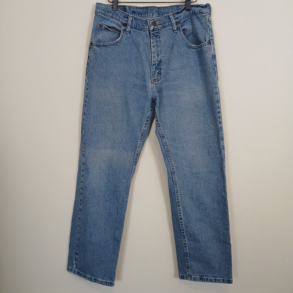 Wrangler Jeans Men 34x29 Straight Leg Relaxed Light Wash Denim Retro 90s Style